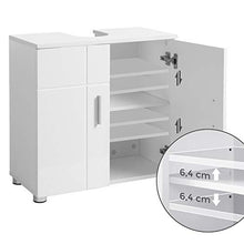 VASAGLE BBK02WT - Armadio per lavabo da bagno con doppia porta, ripiano regolabile, cerniere con chiusura morbida, piedini regolabili, 60 x 30 x 60 cm, porte bianche lucide BBK02WT