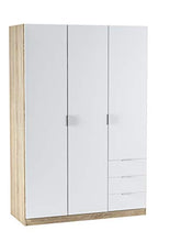 Dmora Armadio Guardaroba, 3 Ante + 3 cassetti-cm. 121 x 180 x 52, Rovere e Bianco, Unico