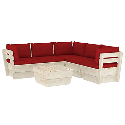 SKM Set Divani da Giardino su Pallet 6 pz con Cuscini Legno Abete (118.9kg) Rosso-3537