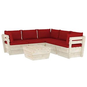SKM Set Divani da Giardino su Pallet 6 pz con Cuscini Legno Abete (118.9kg) Rosso-3537