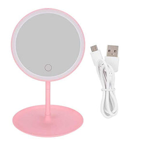 Specchio cosmetico, specchio per trucco da tavolo con ricarica USB con luce a LED e base di archiviazione per tavolo, bagno, viaggio