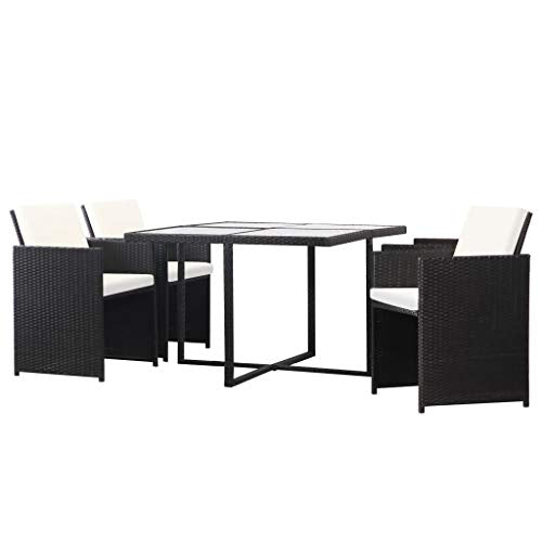 SKM Set da Pranzo da Giardino 5 pz con Cuscini in Polyrattan Nero (49kg)
