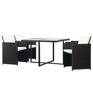 SKM Set da Pranzo da Giardino 5 pz con Cuscini in Polyrattan Nero (49kg)