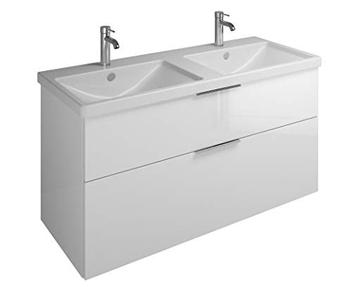 Burgbad Eqio Doppio lavabo in Ceramica con mobiletto SEYS123, Larghezza 1230 mm, Colore (Anteriore/Corpo): Bianco Lucido/Bianco Lucido, Impugnatura G0146 - SEYS123F2009G0146