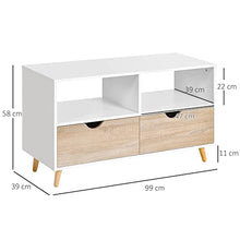 homcom Mobiletto Porta TV in Legno con Design Moderno, 2 Cassetti e 2 Ripiani, Bianco e Color Legno, 99x39x58cm