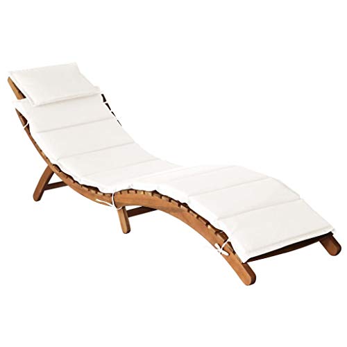 Tidyard Lettino Prendisole Pieghevole in Legno Massello d'Acacia con Cuscini Crema,Sdraio da Giardino Pieghevole in Legno,Lettino da Giardino Pieghevole,Lettino da Sole Pieghevole 184x55x64 cm