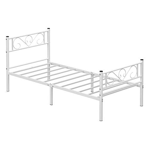 VASAGLE Struttura Letto Singolo, Letto a Doghe in Metallo per Materassi di 190 x 90 cm, per Stanza di Ospiti, Montaggio Facile, per Spazi Piccoli, Bianco RMB061W01