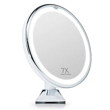 Fancii Specchio Ingranditore illuminato 7x per Trucco, con LED Circolari a Luce Naturale, Bloccaggio a Ventosa, Senza Fili - Specchio Cosmetico da Viaggio