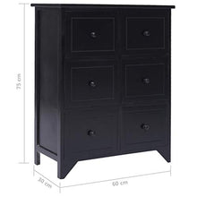 Lasamot Mobile Laterale con 6 cassetti Credenza Armadio di stoccaggio Armadio Hall per Soggiorno Camera da Letto Nero 60x30x75cm Legno di paulonia