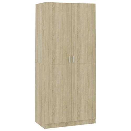 Montloxs Armadio a 2 Ante, Mensola Grande con Barra Appendiabiti, mobili per Camera da Letto, 90x52x200 cm, Rovere Sonoma
