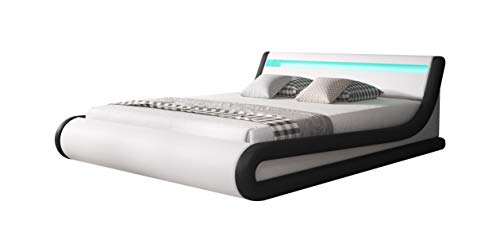 muebles bonitos | Letto contenitore Abbattibile Matrimoniale per Materasso di 180x200cm | Letto Moderno Parisina | con Reti a doghe | Design Italiano a LED Multicolore RGB | Colore Bianco e Nero