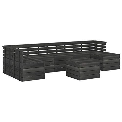 FAMIROSA Set Divani da Giardino su Pallet 8 pz Legno Pino Grigio Scuro-3759