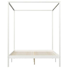 BIGTO - Struttura letto a baldacchino con 2 cassetti in legno di pino massello, mobili per camera da letto, 180 x 200 cm, colore: Bianco
