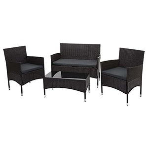Mendler Salottino da Esterno Giardino HWC-F55 polyrattan Marrone con Cuscini Grigio Scuro