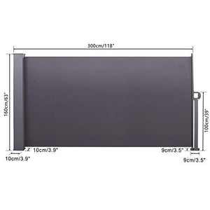 uyoyous 160 x 300 cm tenda laterale in alluminio estensibile per balcone e terrazzo, protezione da sguardi indiscreti, protezione dal vento, rullo laterale e rullo di ritorno automatico