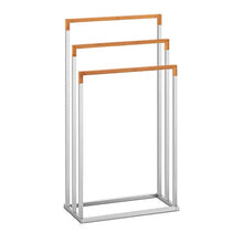 Uniprodo Porta Asciugamani da Terra Piantana Portasciugamano Uni_Stand_04 (3 Barre, Mobile, 2 kg, Argento/Legno, Cromo, bambù)
