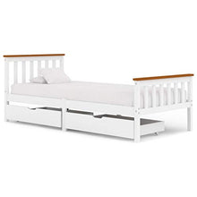 Lasamot Struttura Letto con 2 cassetti, Struttura Letto in Legno massello di Pino Adatto per Materasso 100x200 cm (Materasso Non Incluso), Bianco e Marrone
