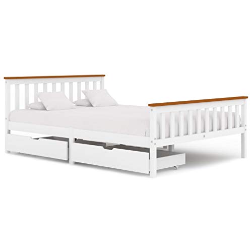 SKM Giroletto con 2 Cassetti Bianco in Massello di Pino 140x200 cm (34.85kg) Bianco-0435