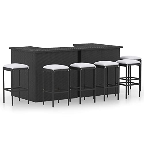 vidaXL Set Bar da Giardino 8 pz con Cuscini in Polyrattan Nero