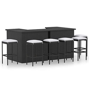 vidaXL Set Bar da Giardino 8 pz con Cuscini in Polyrattan Nero