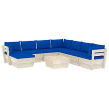 SKM Set Divani da Giardino su Pallet 9 pz con Cuscini Legno Abete (171.2kg) Blu-3670