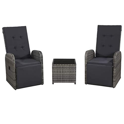 FAMIROSA Set da Bistrot 3 pz con Cuscini in Polyrattan Grigio-7678