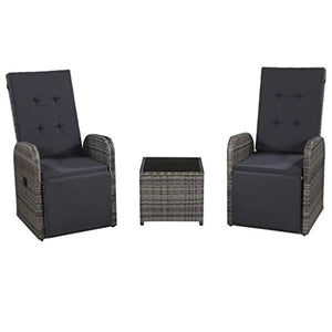 FAMIROSA Set da Bistrot 3 pz con Cuscini in Polyrattan Grigio-7678