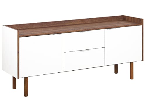 Beliani Credenza Bianca e Marrone 68 x 149 cm a Due Ante Stile Scandinavo Madera
