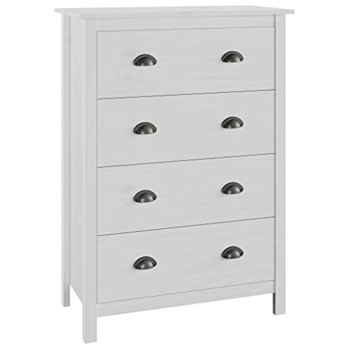 GOTOTOP Mobiletto con 4 cassetti, cassettiera Bianca in Legno di Pino Massiccio, per Soggiorno, Ingresso e Camera da Letto, 79 x 40 x 110 cm, Colore: Bianco