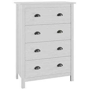 GOTOTOP Mobiletto con 4 cassetti, cassettiera Bianca in Legno di Pino Massiccio, per Soggiorno, Ingresso e Camera da Letto, 79 x 40 x 110 cm, Colore: Bianco