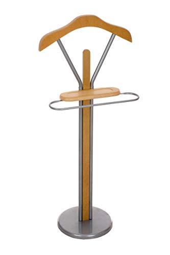 CLP Moderno Indossatore da Camera Ronald I Appendi Giacche in Metallo E Legno I Servetto Appendiabiti con Staffa Portapantaloni E Gruccia, Colore:Natura