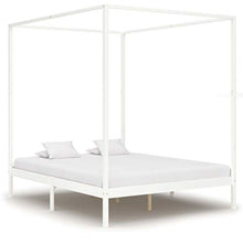 BIGTO - Struttura letto a baldacchino con 2 cassetti in legno di pino massello, mobili per camera da letto, 160 x 200 cm, colore: Bianco