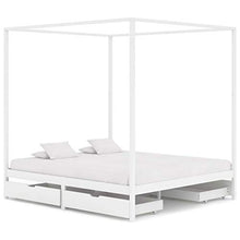Lasamot Struttura Letto in Legno di Pino con 4 cassetti, Struttura a baldacchino per zanzariera, Staffa per Montante, Adatta per Materasso 160x200 cm (Materasso Non Incluso), Bianca