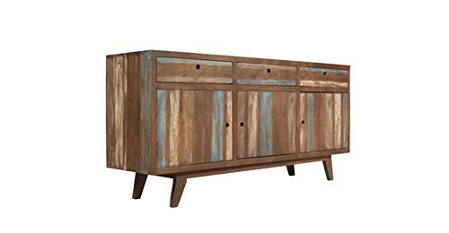 Zerone - Credenza retrò, in legno massiccio, stile vintage, con 3 cassetti, 145 x 40 x 75 cm