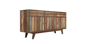 Zerone - Credenza retrò, in legno massiccio, stile vintage, con 3 cassetti, 145 x 40 x 75 cm