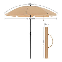 SONGMICS Ombrellone da Spiaggia Ø 1,6 m, Ombrellone da Giardino con Protezione UPF 50+, Inclinabile, Portatile e Antivento, Stecche in Fibra di Vetro, Borsa da Trasporto, Tortora GPU60BR