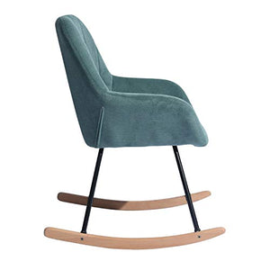 Homycasa, poltrona a dondolo in tessuto moderno, per il tempo libero e rilassante, design ergonomico con gambe in legno massello per soggiorno (tessuto verde)