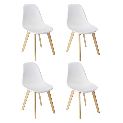 WENKO Set di 4 sedie a Conchiglia per Sala da Pranzo, Bianche, Lavabili, Gambe in Legno massello di faggio, Design scandinavo