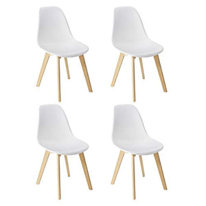 WENKO Set di 4 sedie a Conchiglia per Sala da Pranzo, Bianche, Lavabili, Gambe in Legno massello di faggio, Design scandinavo