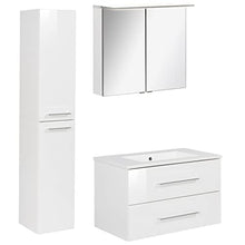 Fackelmann, set di mobili da bagno B.Perfect, 3 pezzi, con lavabo, lavandino in ceramica, 80 cm e armadietto a specchio a LED