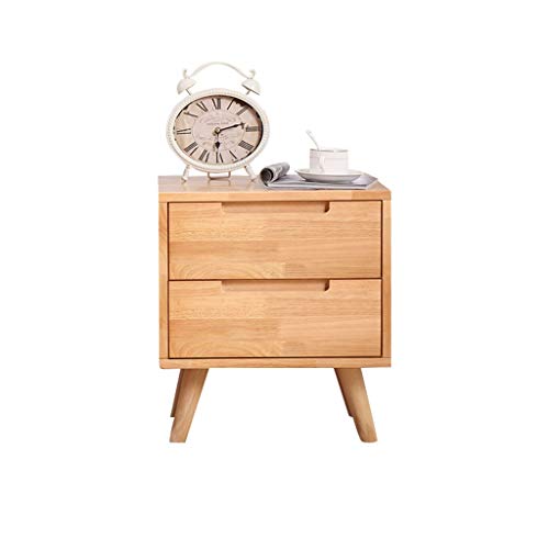 Comodino Nordico Tutto in Legno massello, Camera da Letto Semplice 2 Strati Mini Armadio Piccolo Cuscinetto 300KG-50x42x40cm FANJIANI