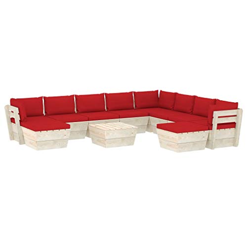 SKM Set Divani da Giardino su Pallet 11 pz con Cuscini Legno Abete (204.7kg) Rosso-3690
