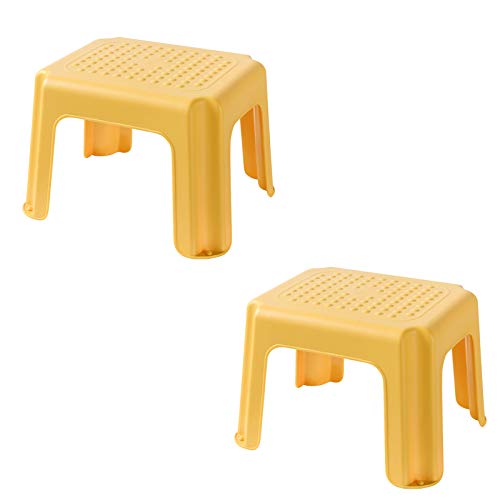 Niduo Bear Sgabello di plastica Sgabello impilabile Scarpa Sgabello, Sgabello per la casa Sgabello Domestico Sgabello Rettangolare per Ufficio/Asilo/da Cucina/Cucina 2 pz,Giallo