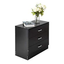 GUHUIHE Comodino, comodini con cassetto, Legno Semplice Comodo a 3 cassetti a 3 cassetti Tavolo Notturno Nero, Comodino (66 x 33 x 56) cm