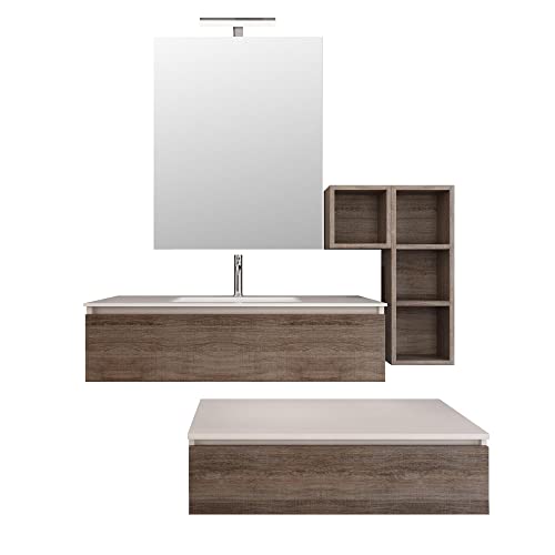bonussi Mobile Bagno Sospeso 149-160 cm Lavabo Specchio Pensile e Cassettone Kelly Rovere