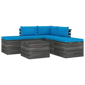 FAMIROSA Set Divani da Giardino su Pallet 6 pz con Cuscini Massello Pino-1843