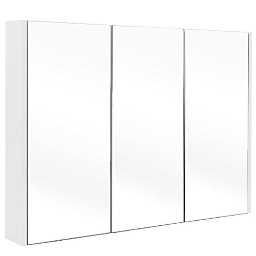 RELAX4LIFE Armadio a Specchio, Mobiletto Sospeso da Bagno, Specchiera a Parete, Armadietto in Legno, Ideale per Bagno, Balcone, 90 x 11 x 65cm, Bianco