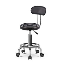 Ljings - Sgabello rotondo in pelle PU con schienale, supporto regolabile e idraulico girevole, per massaggi e saloni, per ufficio viso, spa, medici, colore: nero