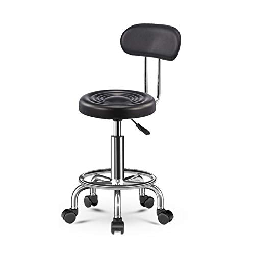 Ljings - Sgabello rotondo in pelle PU con schienale, supporto regolabile e idraulico girevole, per massaggi e saloni, per ufficio viso, spa, medici, colore: nero