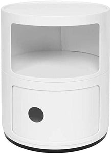 qiuqiu Comodino, 2Tier Round End Divano Tavolino Tavolino Consolle Cassettiera Armadietto Multifunzionale da Terra Organizzatore con 2 Cassetti per Ufficio, Bagno, Soggiorno